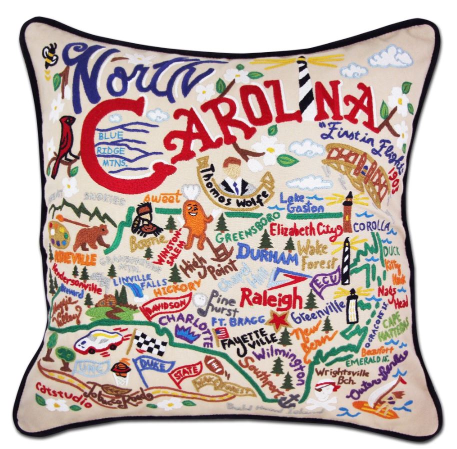 North Carolina Embroidered Pillow
