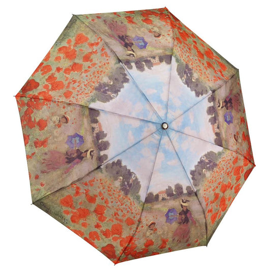 Umbrella with floral and landscape design on a white background
