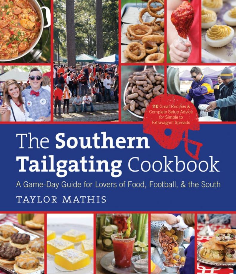 Cover of 'The Southern Tailgating Cookbook' with images of food and people tailgating.