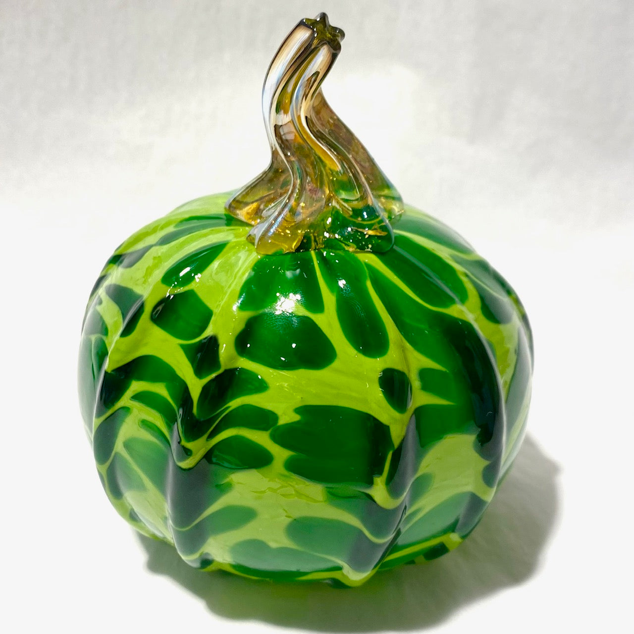 Spotted Green Glass Blown Pumpkin
