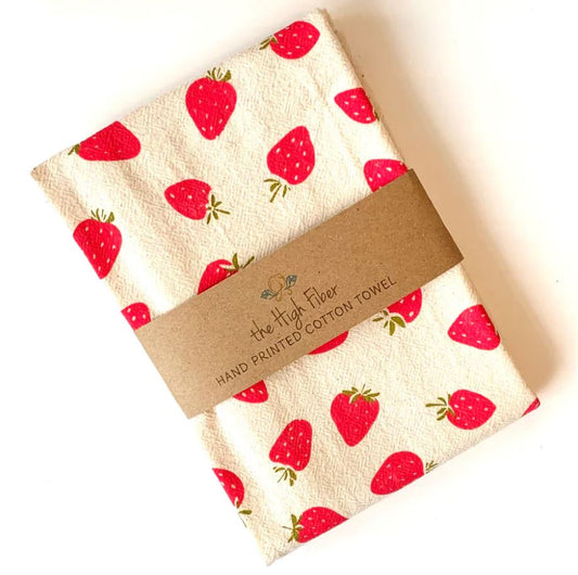 Strawberry Handprinted Tea Towel