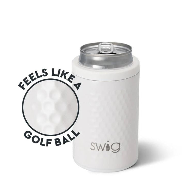 White can cooler with 'Feels Like a Golf Ball' text and 'Swig' logo on a white background