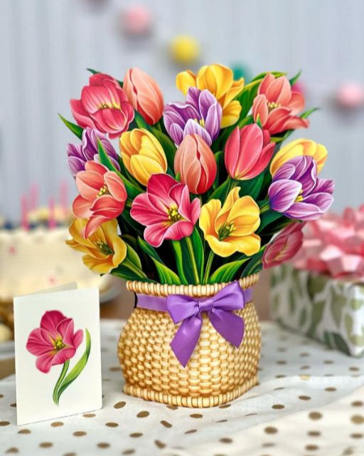 Festive Tulips Pop-up Greeting Card